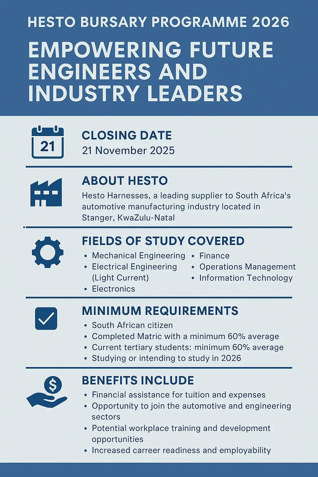 Hesto Bursary Programme 2026 — Empowering South Africa’s Future Engineers and Industry Leaders